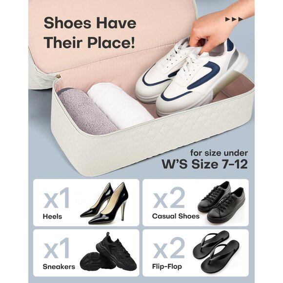 Hotor Women Beige Large Overnight with Shoe Compartment Travel Duffel Bag - Picture 4 of 7